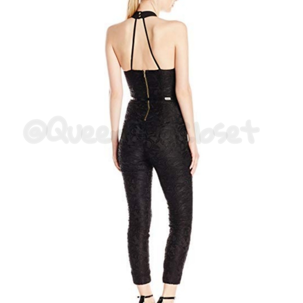 Xoxo black lace belted keyhole halter jumpsuit L - Picture 3 of 5